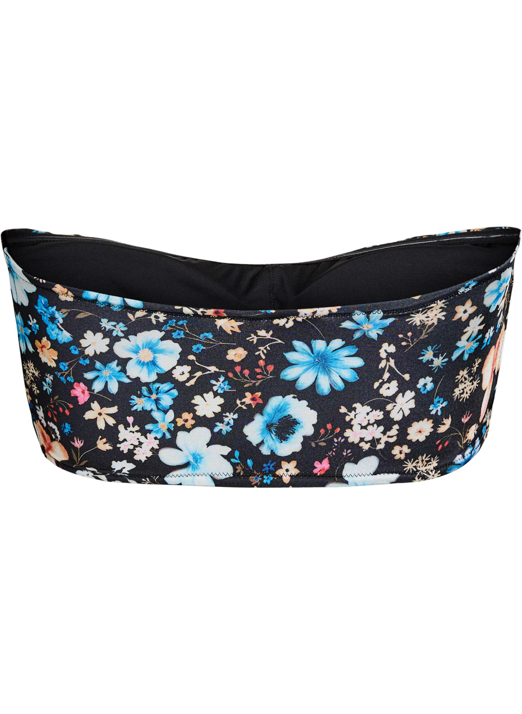 ZizziBloemen bandeau bikinitop, Blauw, Packshot image number 1