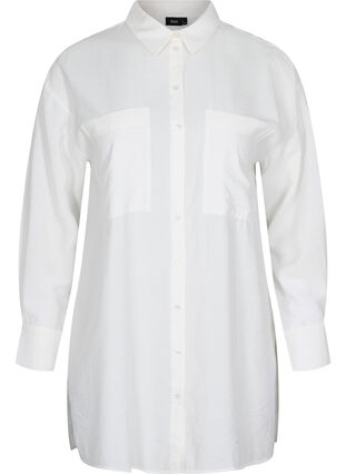Chemise longue en viscose avec poches et fente, White, Packshot image number 0