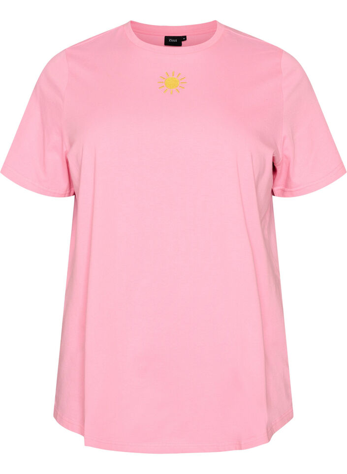 T-shirt en coton biologique avec motif de texte, Rose, Packshot image number 0
