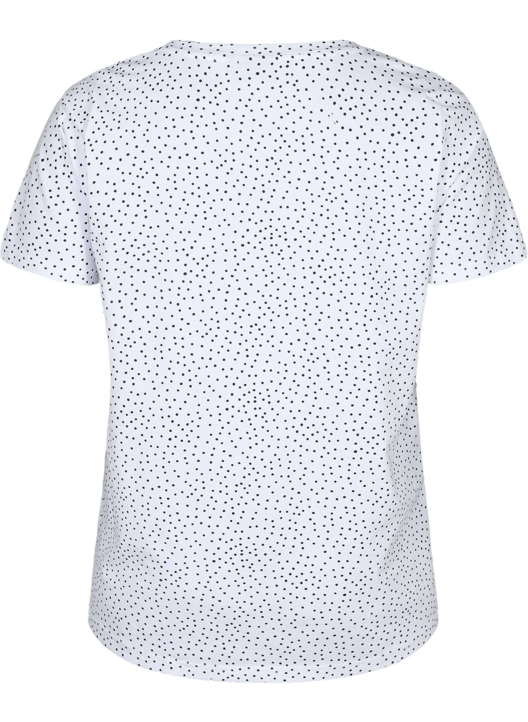 Zizzi T-shirt en coton avec des points et un col en V, B.White/Black Dot, Packshot image number 1