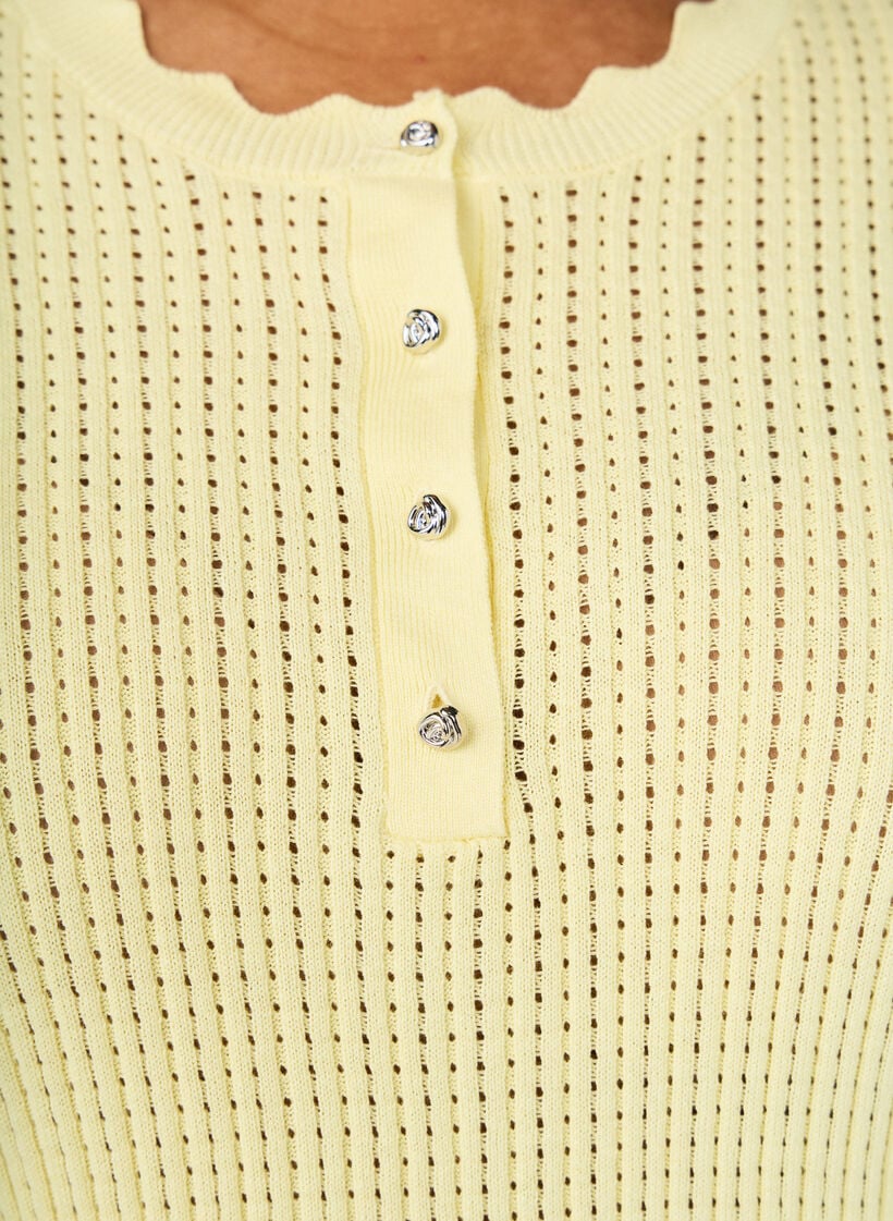 Blouse en maille &agrave; manches courtes avec motif ajour&eacute; et bords ondul&eacute;s, Jaune clair, Model image number 3