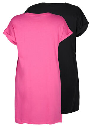 2-pack katoenen jurk met korte mouwen, Shocking Pink/Black, Packshot image number 1