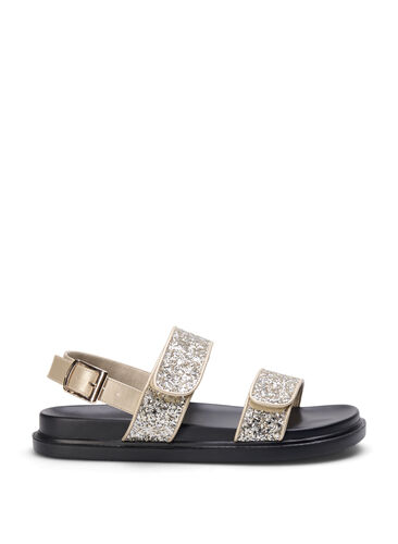 Sandale pied large à paillettes avec fermeture velcro, Gold Glitter, Packshot image number 0