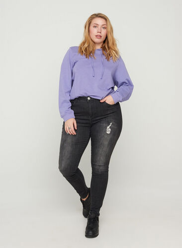 Amy jeans met slijtage details, Grey Denim, Model image number 0