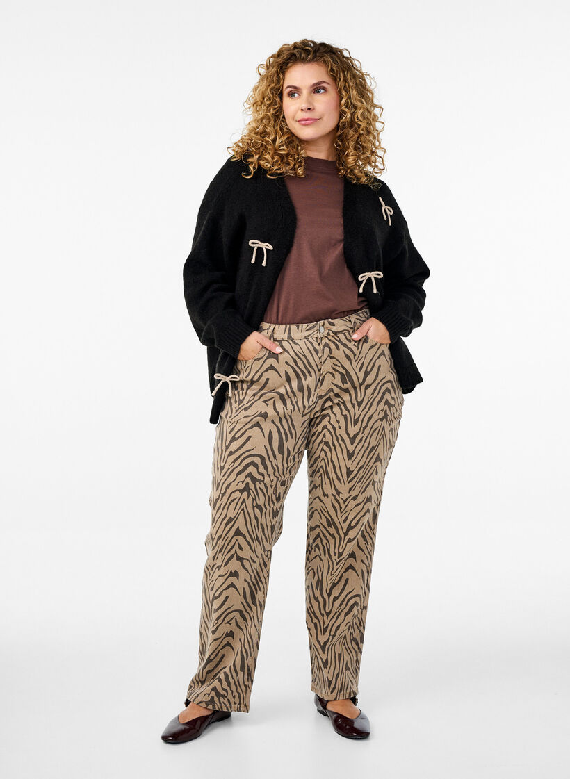 Korte gebreide cardigan met strikken, Black Comb, Model image number 2