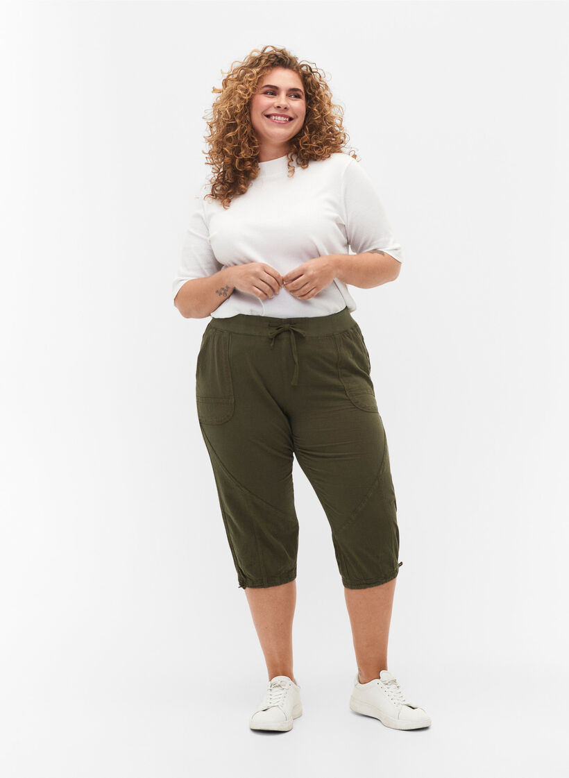 Pantacourt en coton, Vert, Model image number 0