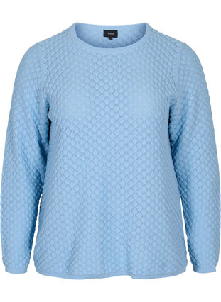 Gebreide blouse met patroon van biologisch katoen, Chambray Blue, Packshot image number 0