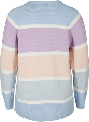 Pull en tricot à manches longues avec bloques de couleurs, Chambray Blue Comb, Packshot image number 1