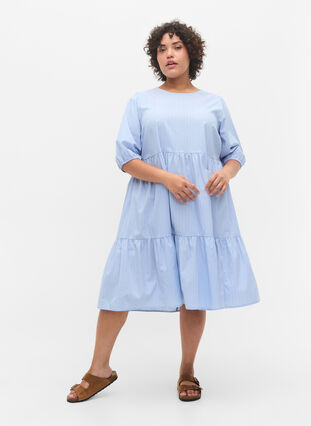 Robe rayée à manches courtes bouffantes, Blue As Sample, Model image number 2