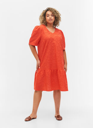 Robe structurée à manches courtes et bouffantes, Mandarin Red, Model image number 2