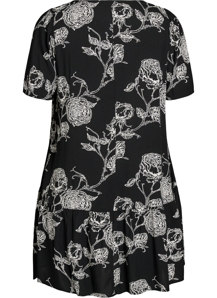 Viscose jurk met snijlijn, Zwart, Packshot image number 1