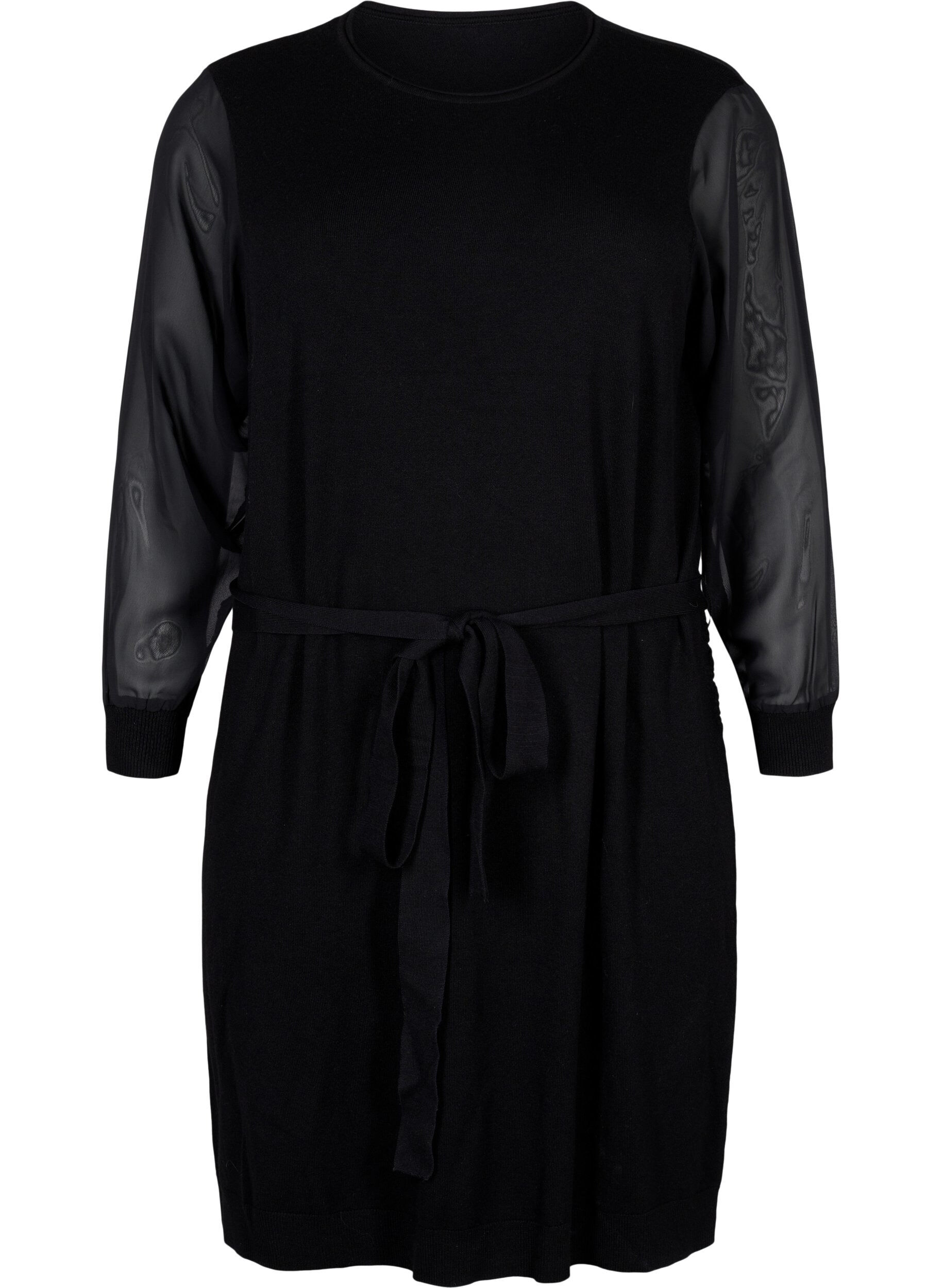 Zizzi Robe en maille avec manches transparentes, Black, Packshot image number 0
