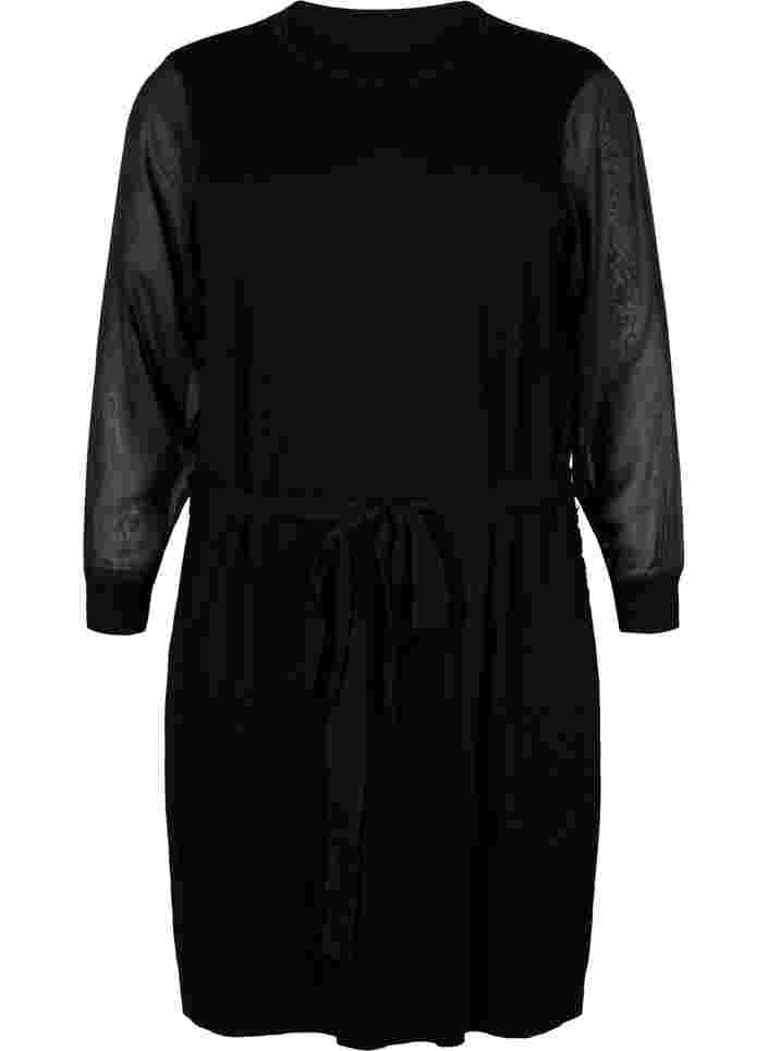 Gebreide jurk met transparante mouwen, Black, Packshot image number 0