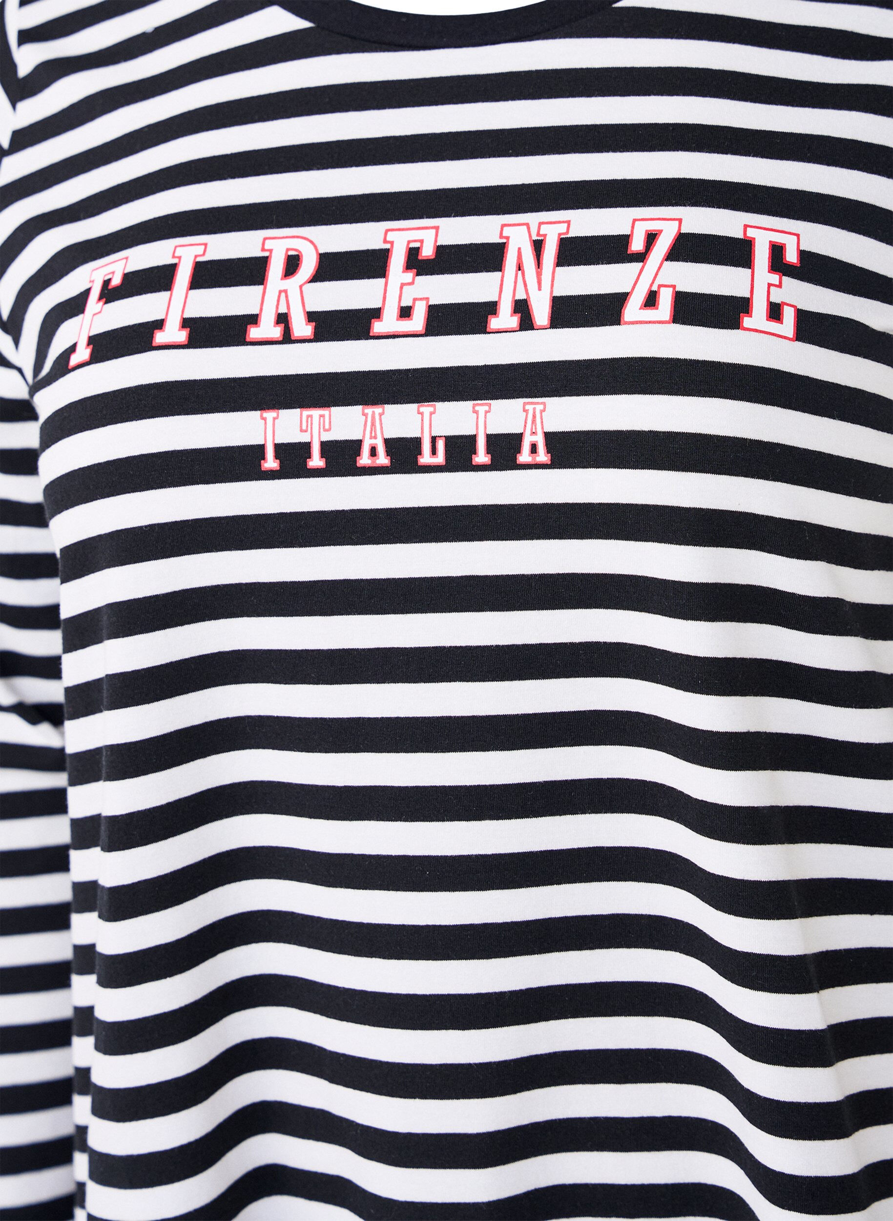 ZizziGestreepte blouse met motief, White w.Black Stripe, Packshot image number 2