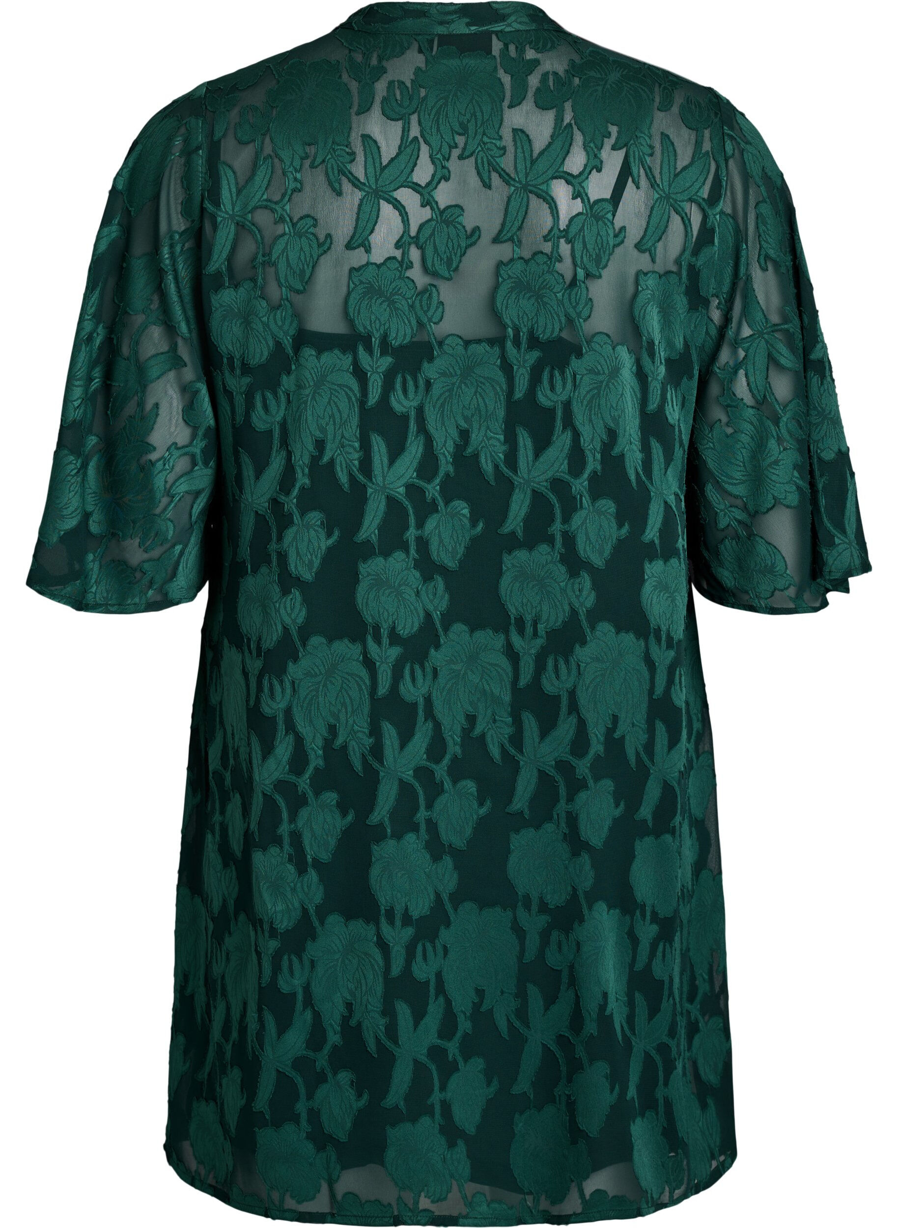 Zizzi Robe courte coupe &eacute;vas&eacute;e &agrave; motif floral, Vert fonc&eacute;, Packshot image number 1
