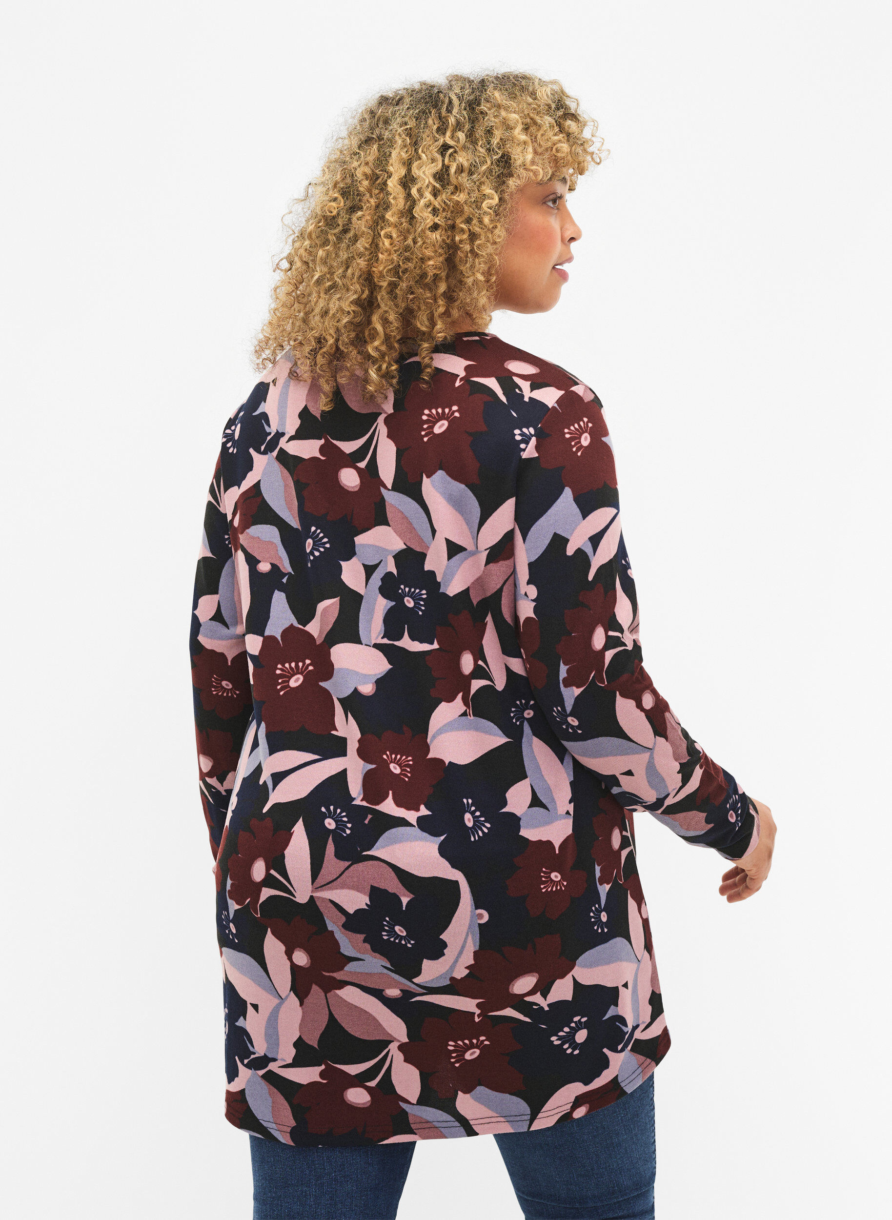 ZizziGebloemde blouse met lange mouwen, Black Rose Flower, Model image number 1