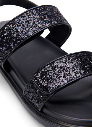 Sandale pied large à paillettes avec fermeture velcro, Black Glitter, Packshot image number 3