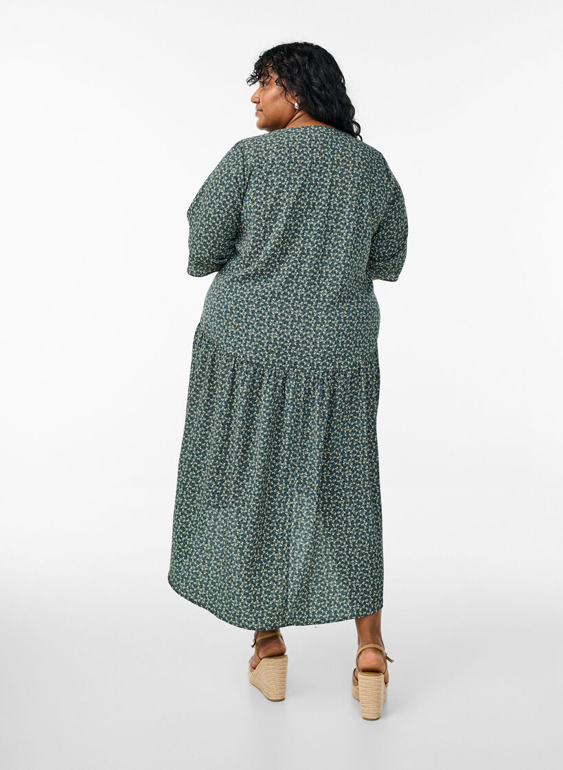 Robe midi de forme A avec manches courtes, Vert foncé, Model image number 2