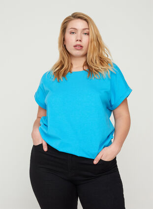 T-shirt en mélange coton, RIVER BLUE Mel., Model image number 0
