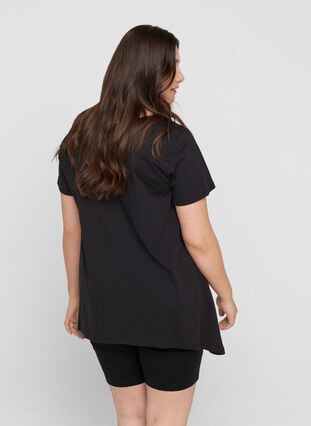 Katoenen t-shirt met korte mouwen en a-lijn, Black STAR, Model image number 1