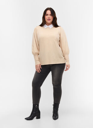 Pull en tricot à manches bouffantes, Birch Mel, Model image number 3