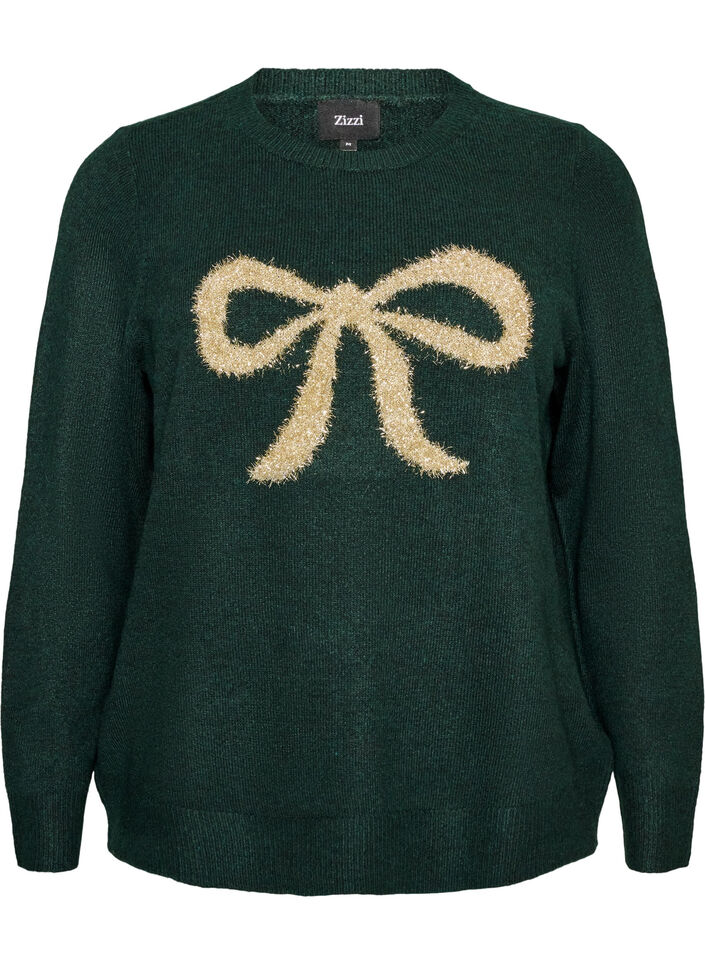 Gebreide jumper met glitterstrik, Groen, Packshot image number 0