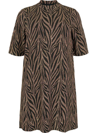 Robe à motifs avec paillettes et manches courtes, Black Lurex AOP, Packshot image number 0