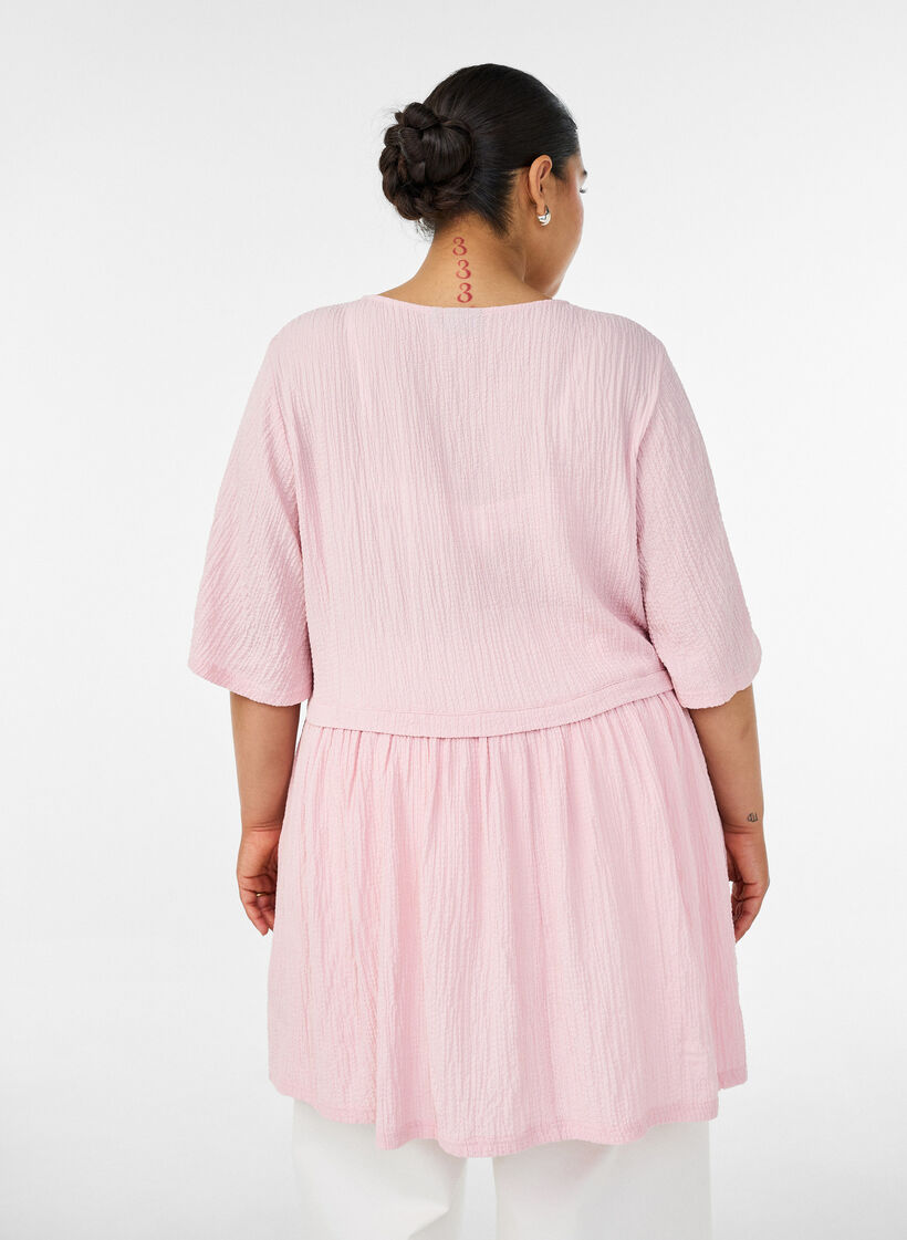 Tunique froiss&eacute;e &agrave; manches 1/2, Rose, Model image number 2