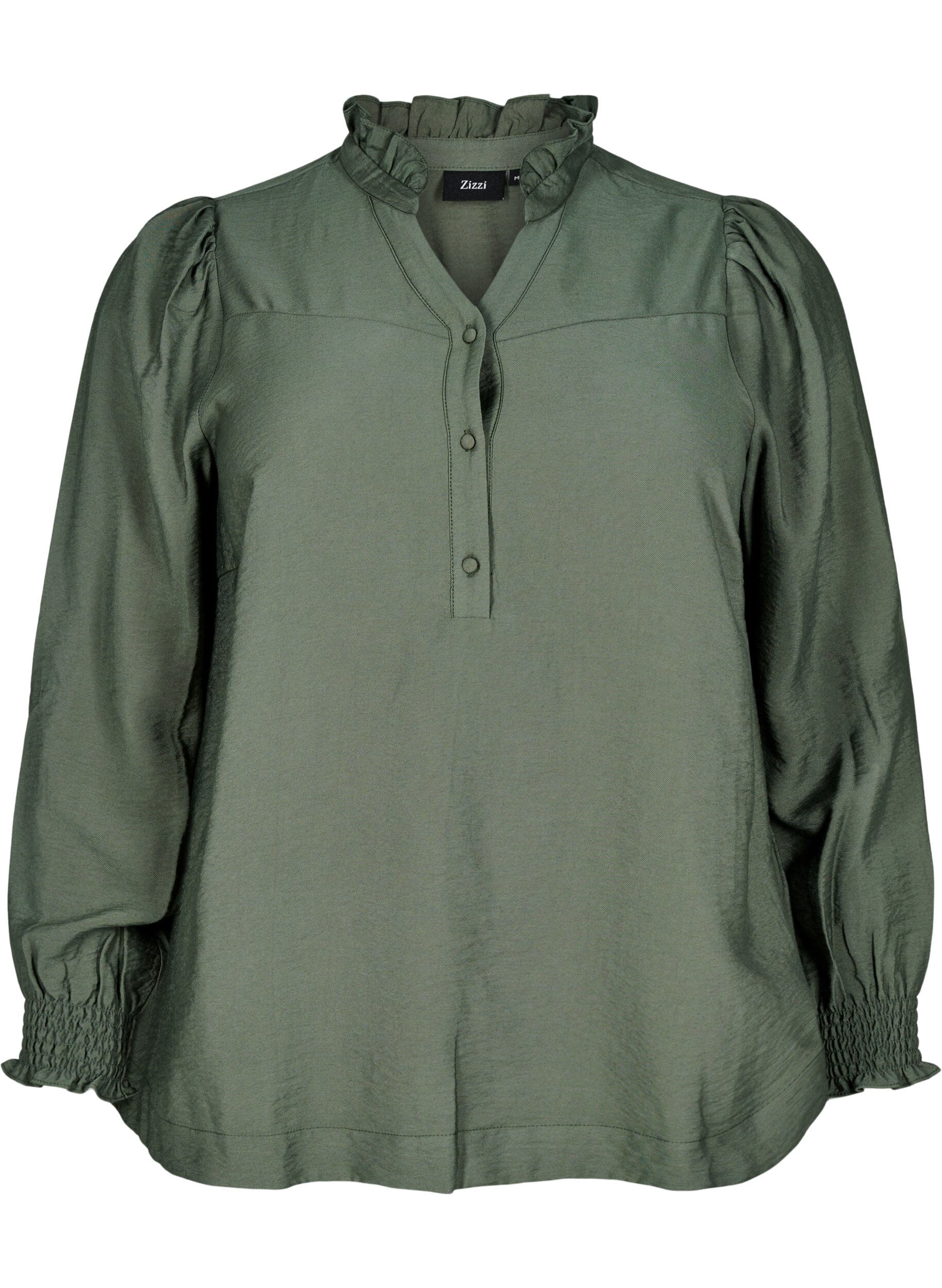 ZizziBlouse met rucheskraag, Groen, Packshot image number 0