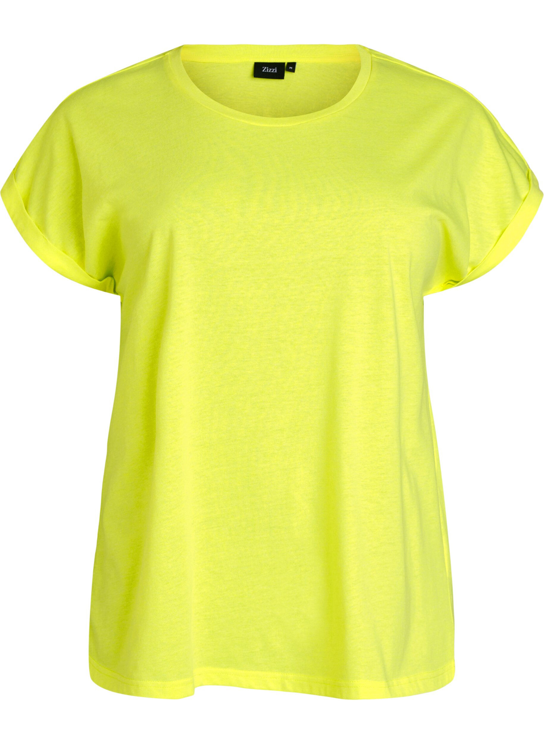 Zizzi T-shirt en coton n&eacute;on, Jaune flashy, Packshot image number 0