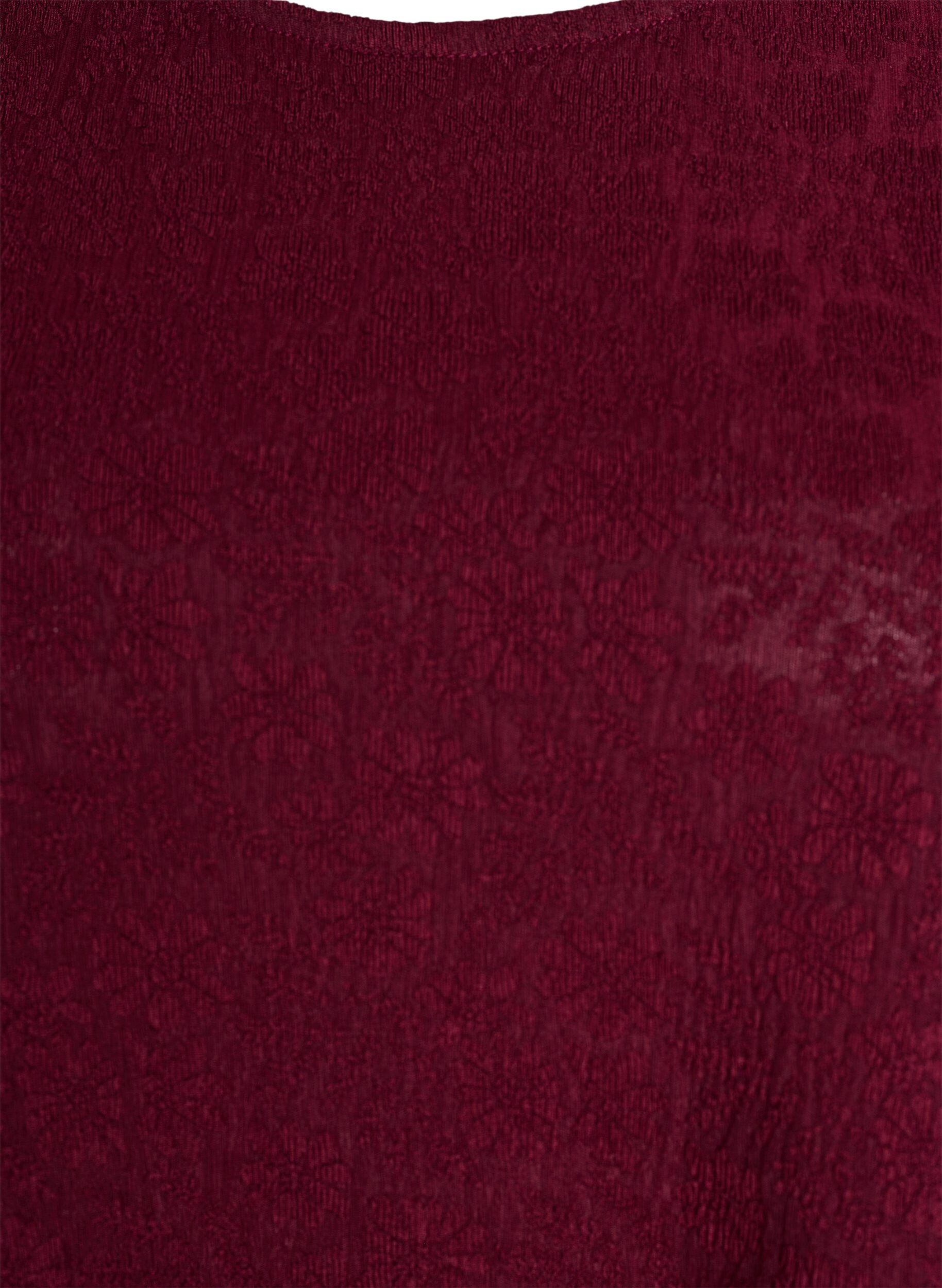 ZizziGestructureerde blouse met korte mouwen, Donker Bordeaux, Packshot image number 2