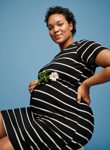 Robe de maternité rayée en viscose, Black Grey Stripe, Image image number 0