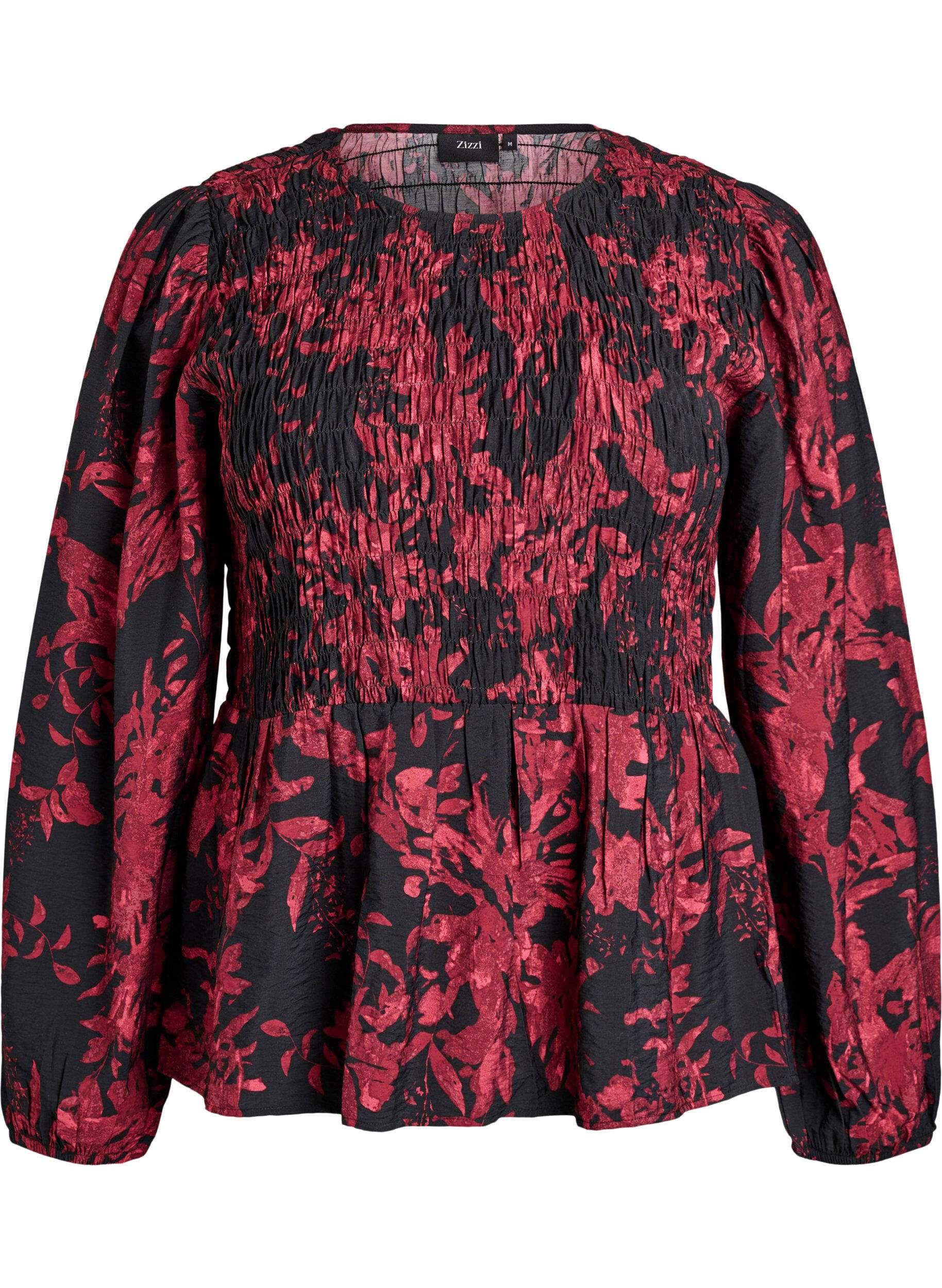 Blouse met smock en lange mouwen