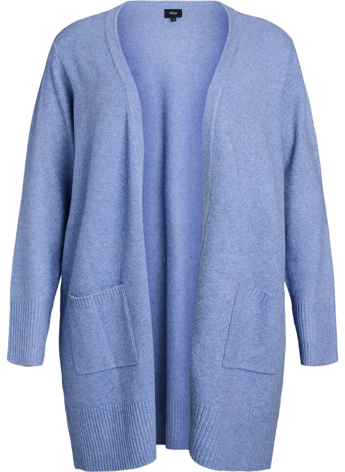 Geribd gebreid vest met zakken, Blauw, Packshot image number 0