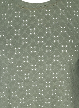 Top met 3/4 mouwen en borduursel anglaise, Agave Green, Packshot image number 2