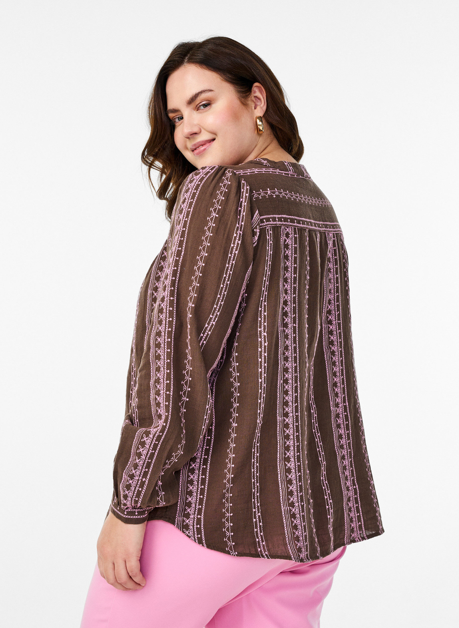 ZizziBlouse met geborduurd patroon, Bruin, Model image number 2