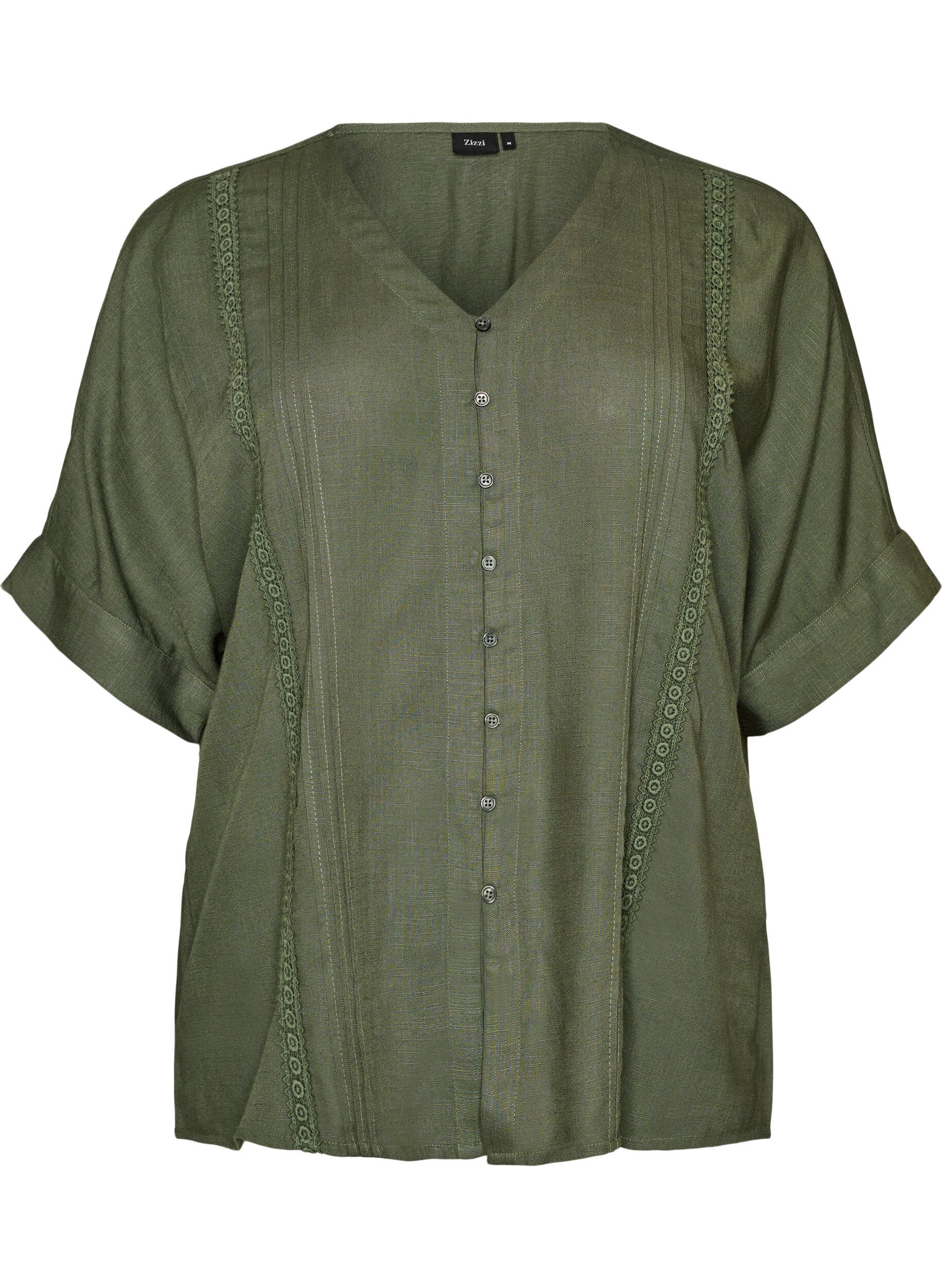 ZizziBlouse en viscose avec bordure crochet et boutons, Vert, Packshot image number 0