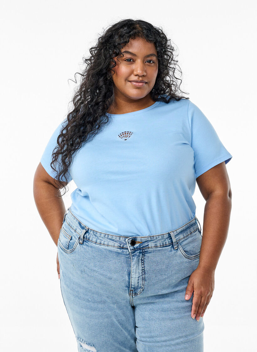 T-shirt avec détails décoratifs, Bleu Clair, Model image number 0