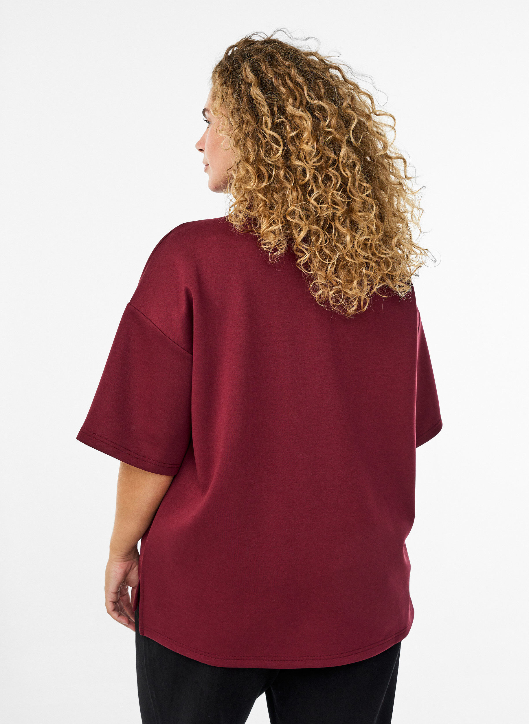ZizziSweatshirt met korte mouwen en een hoge kraag, Donker Bordeaux, Model image number 2