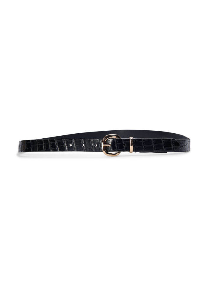 Kunstleren riem met krokodillenpatroon, Black, Packshot image number 2