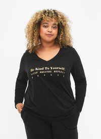 Katoenen nachthemd met tekstopdruk, Black W. Be, Model