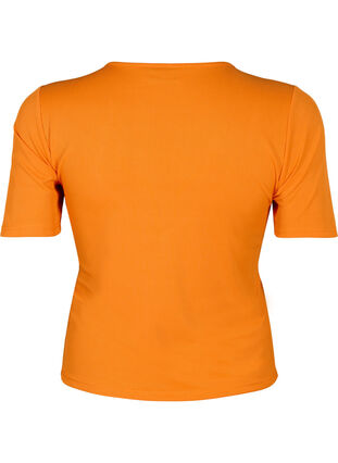 Chemisier moulant avec col en V et détail en mesh, Vibrant Orange, Packshot image number 1