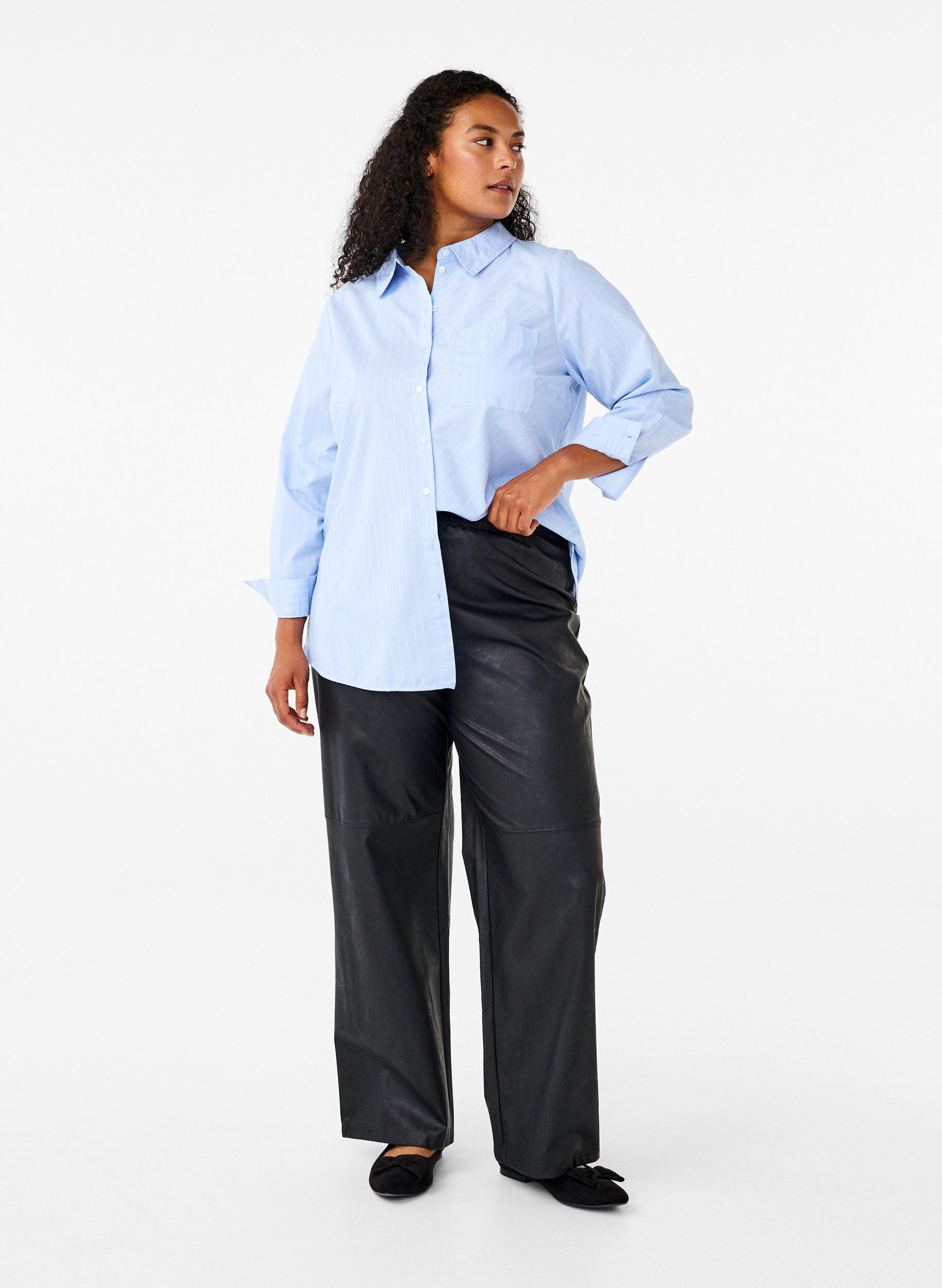 ZizziLosse imitatielederen broek met elastische tailleband, Black, Model image number 0