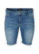 Denim short met hoge taille en onafgewerkt randen, Dark blue denim, Packshot image number 0
