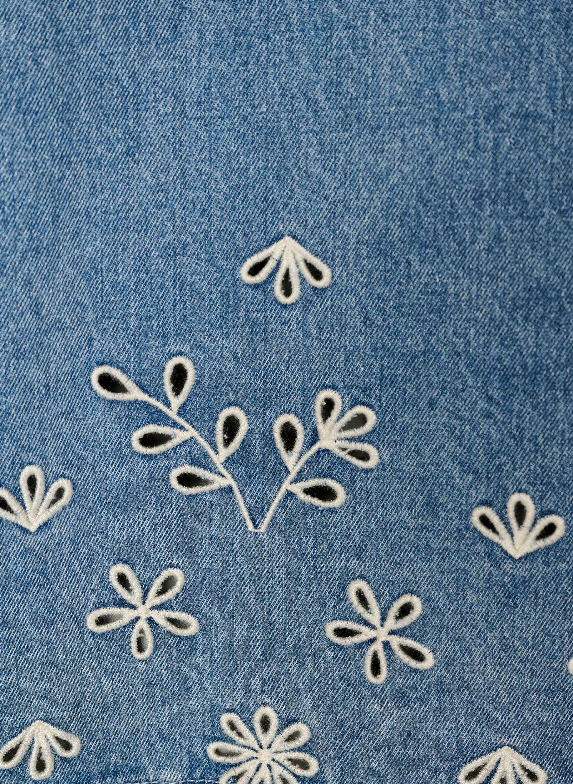 ZizziBlouse en jean &agrave; manches courtes avec broderie anglaise, Bleu Clair, Packshot image number 3