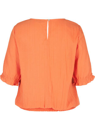 Katoenen blouse met smokwerk en korte mouwen, Brandied Melon, Packshot image number 1