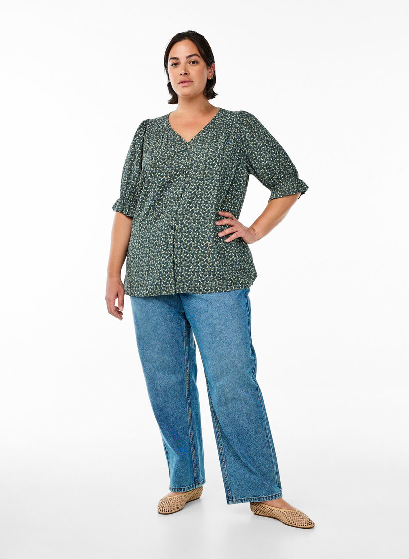Shirtblouse met 1/2 mouwen, Groen, Model image number 1