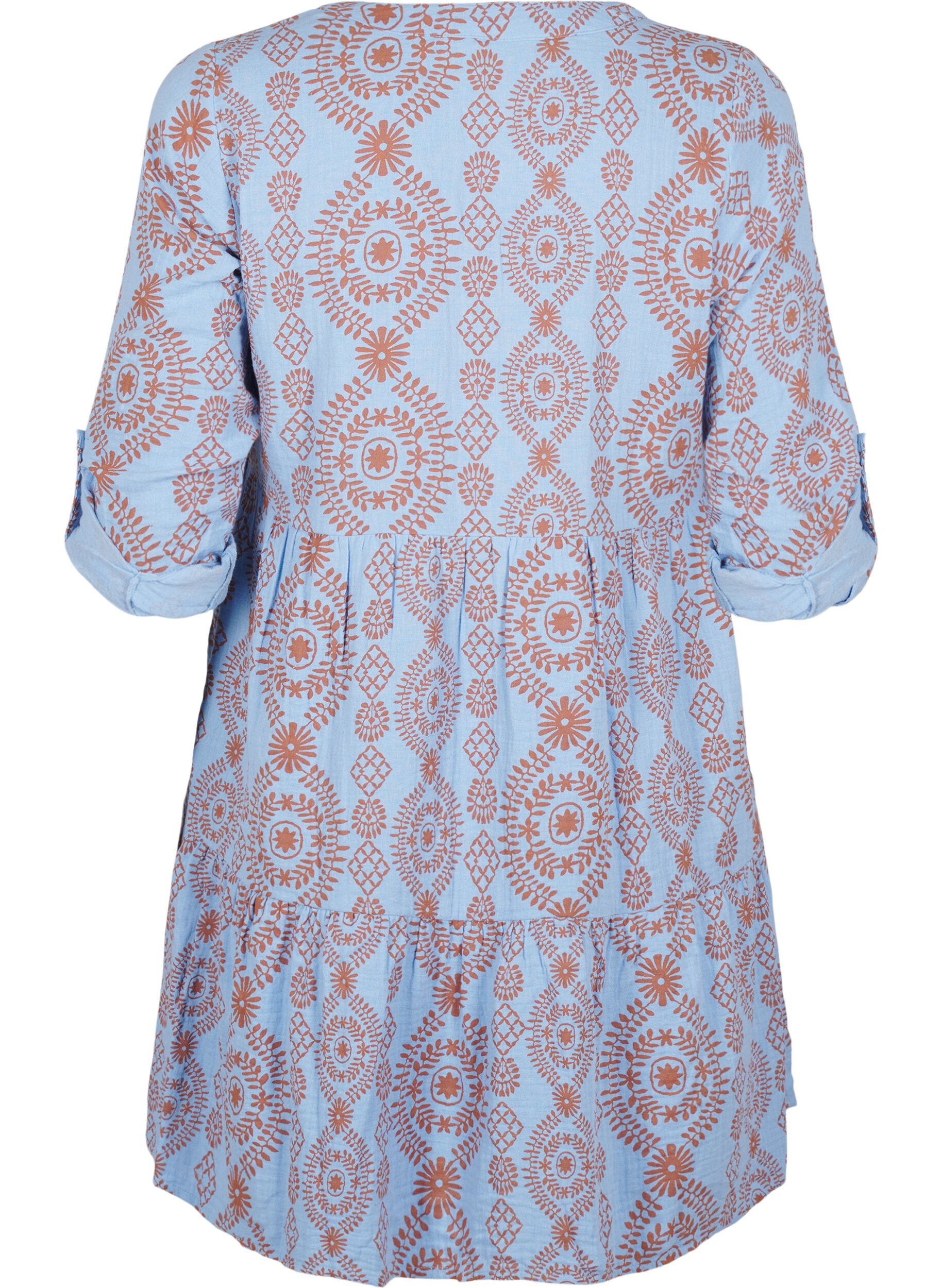 Zizzi Robe courte en mousseline de coton &agrave; motif, Bleu Clair, Packshot image number 1