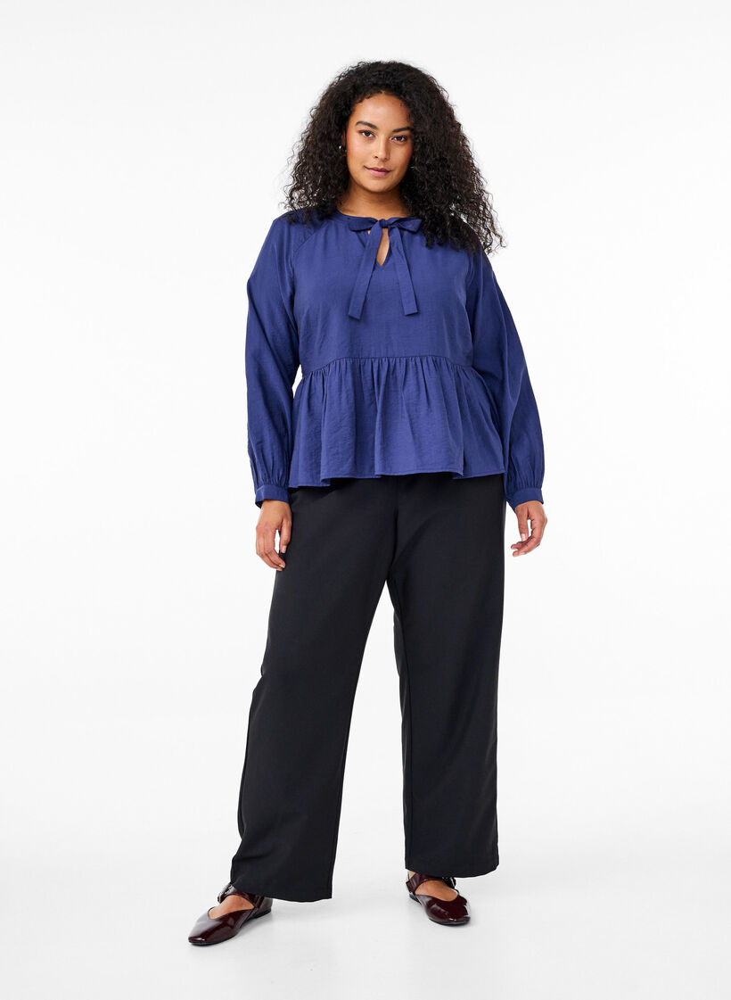 Blouse met strik en lange mouwen, Blauw, Model image number 1