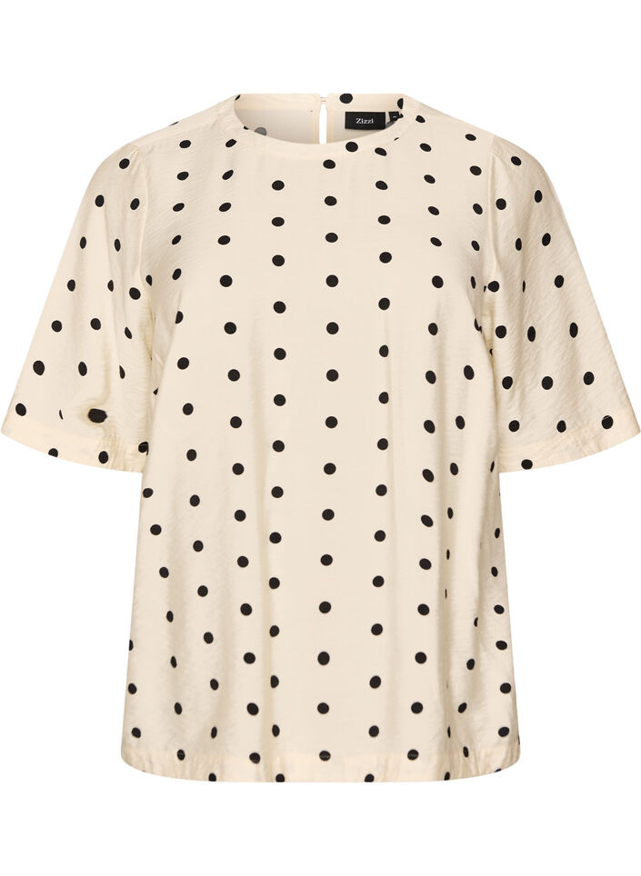 Viscose blouse met spots en mouwen 1/2, Vanille, Packshot image number 0